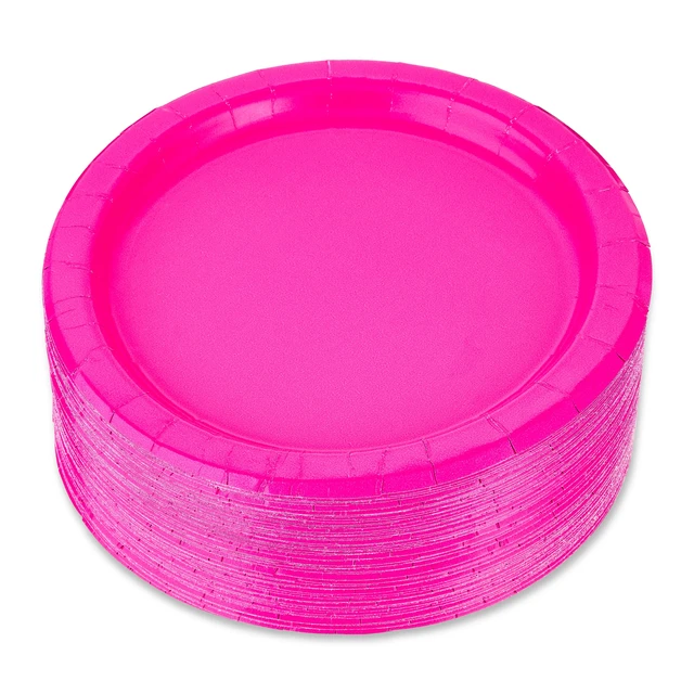 Alt view image 5 of 5 - 7" Neon Pink 70 Count Disposable Paper Plates by Way to Celebrate