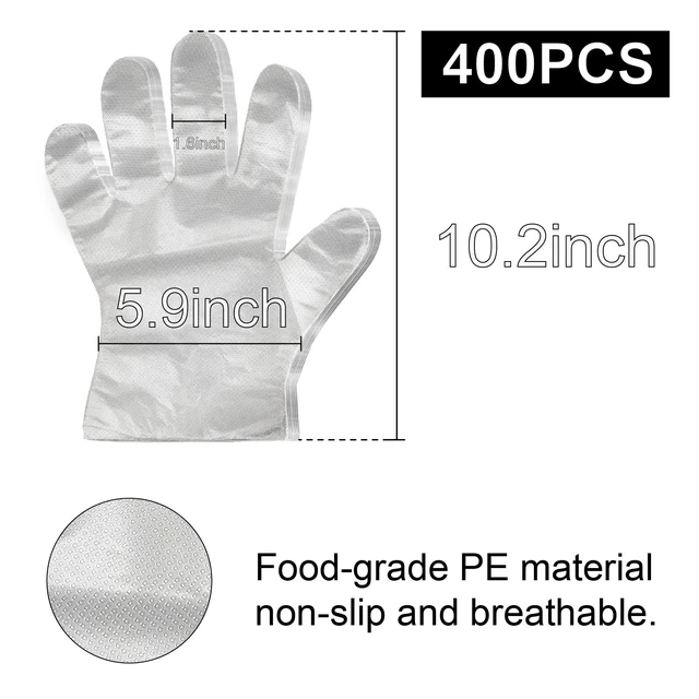 Alt view image 6 of 7 - 400 PCS Disposable Plastic Gloves, Latex-Free, Powder-Free, Food Safe, Clear, One Size Fits Most for Cooking, Food Service, Cleaning, Food Handling
