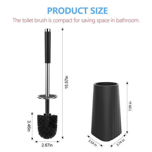 Alt view image 6 of 6 - SetSail Toilet Brush, Compact Size Toilet Bowl Brush and Holder, Stainless Steel Handle, Durable Scrubbing Bristles, Splash-Proof