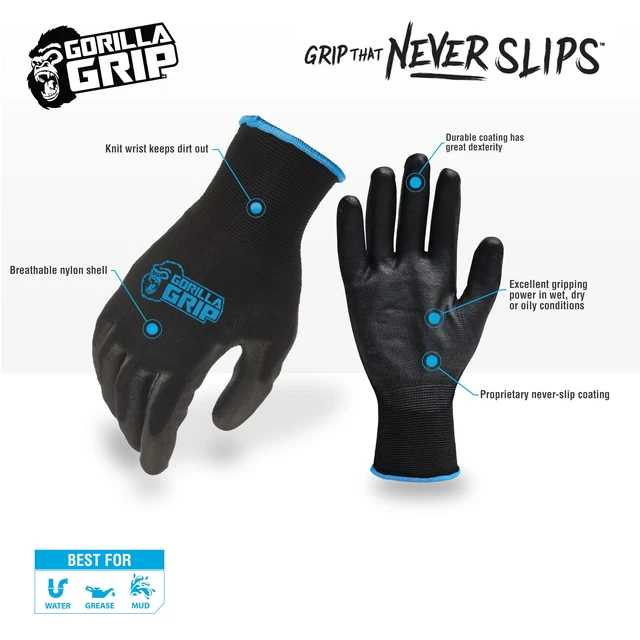 Alt view image 6 of 7 - Gorilla Grip All-Purpose Gloves, Nylon, Large, Never-Slip Maximum-Grip