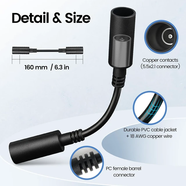 Alt view image 2 of 7 - DC Female to Female Adapter 5.5mm x 2.1mm DC Barrel Connector Extender, Waterproof 12V for Starlink Mini Power Cord, SL Mini Dish, PoE Splitter & RV/Off-Grid/Mobile Use