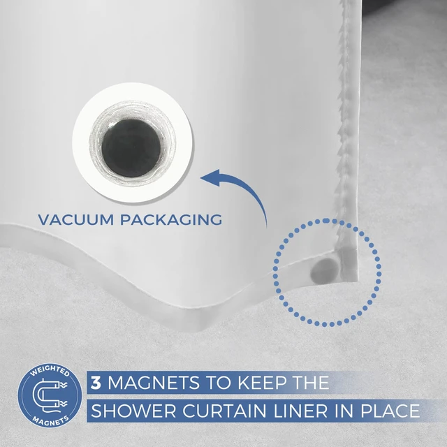 Alt view image 3 of 7 - Downluxe Waterproof Fabric Shower Curtain Liner, White, 70"W x 72"L