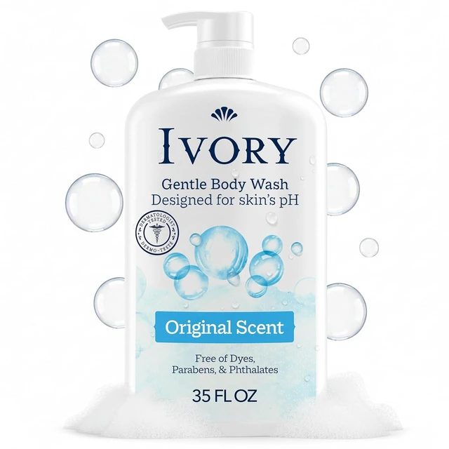 Main image of Ivory Body Wash 35oz, Gentle Formula, Free of Dyes, Heavy Perfumes, Parabens, Phthalates & Silicones, for Sensitive Skin, Designed for Skin's pH, Original Scent