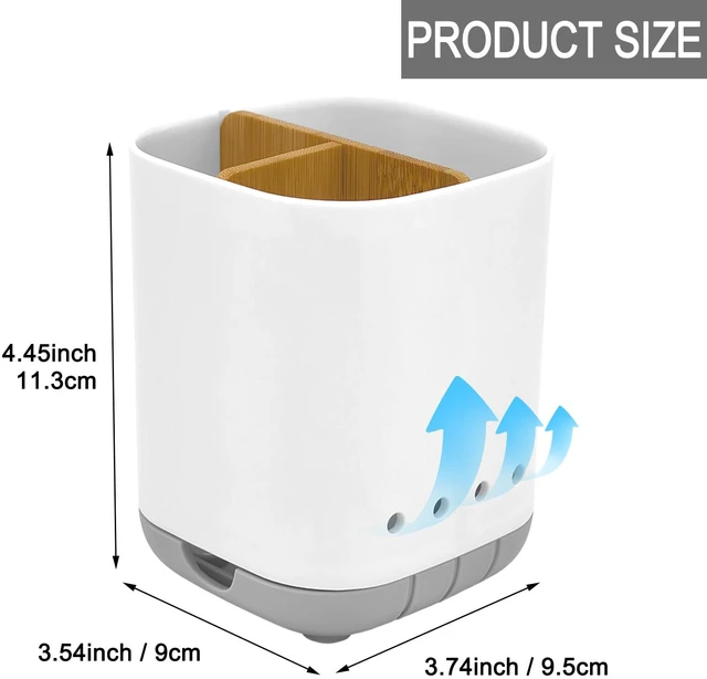 Alt view image 7 of 7 - Toothbrush Holder 3 Slots Plastic Detachable with Bamboo Divider, Bathroom Countertop Organizer for Electric Toothbrush & Toothpaste, Grey