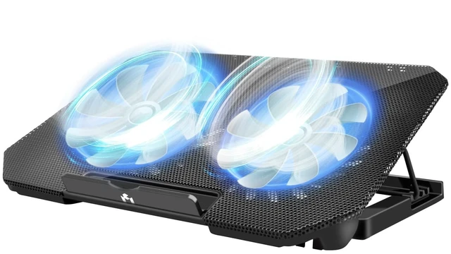 Main image of Laptop Cooling Pad with 2 Quiet Fans, LED Lights, 2 USB Ports, 5 Height Adjustable Speed Mounts, Metal Mesh Design, for 9-17inch Laptops, Black