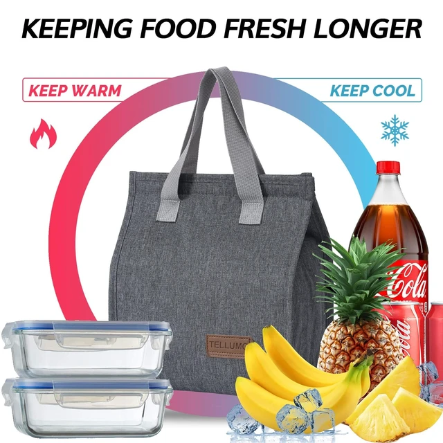 Alt view image 6 of 6 - TELLUMO Insulated Lunch Bag, Large Reusable Leakproof Lunch Box, Portable Thermal Snack Bag and Cooler Tote for Adults, Grey