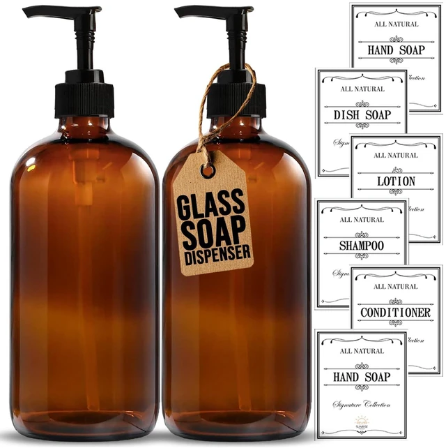 Main image of Sunrise Premium Amber Glass Soap Dispenser with Pump, 2 Pack