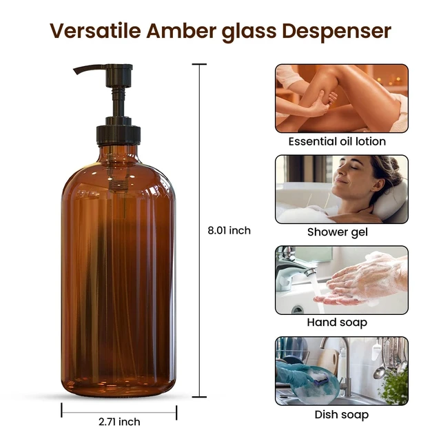 Alt view image 6 of 6 - Sunrise Premium Amber Glass Soap Dispenser with Pump, 2 Pack