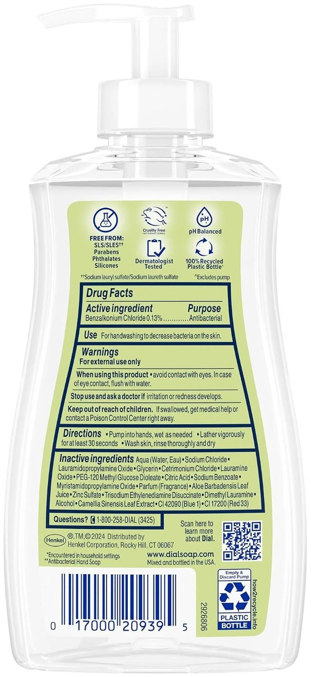 Alt view image 6 of 6 - Dial Antibacterial Defense Liquid Hand Soap with Aloe, White Tea Scent, 11 Fl Oz (Pack of 4), Dermatologist-Tested Gentle Formula