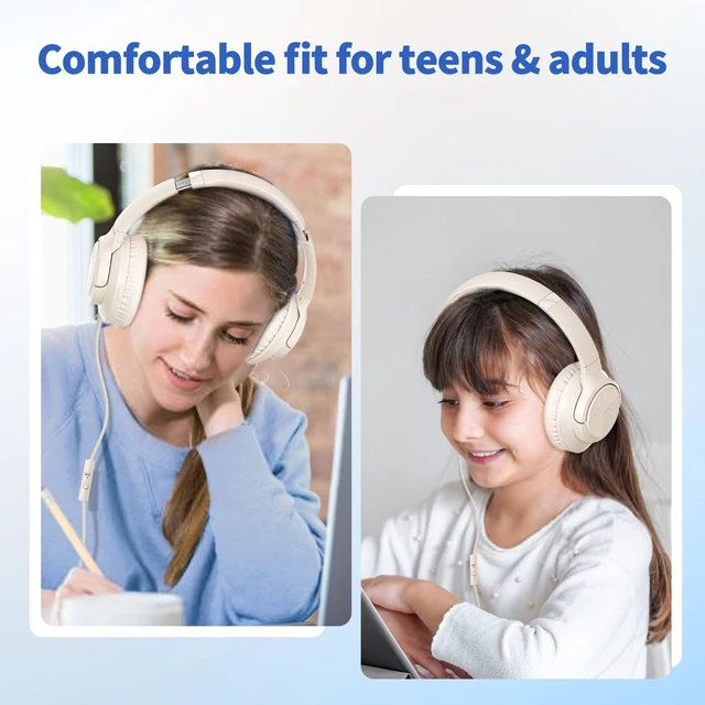 Alt view image 3 of 6 - 5mm Wired Headphones with Microphone, Corded, Beige