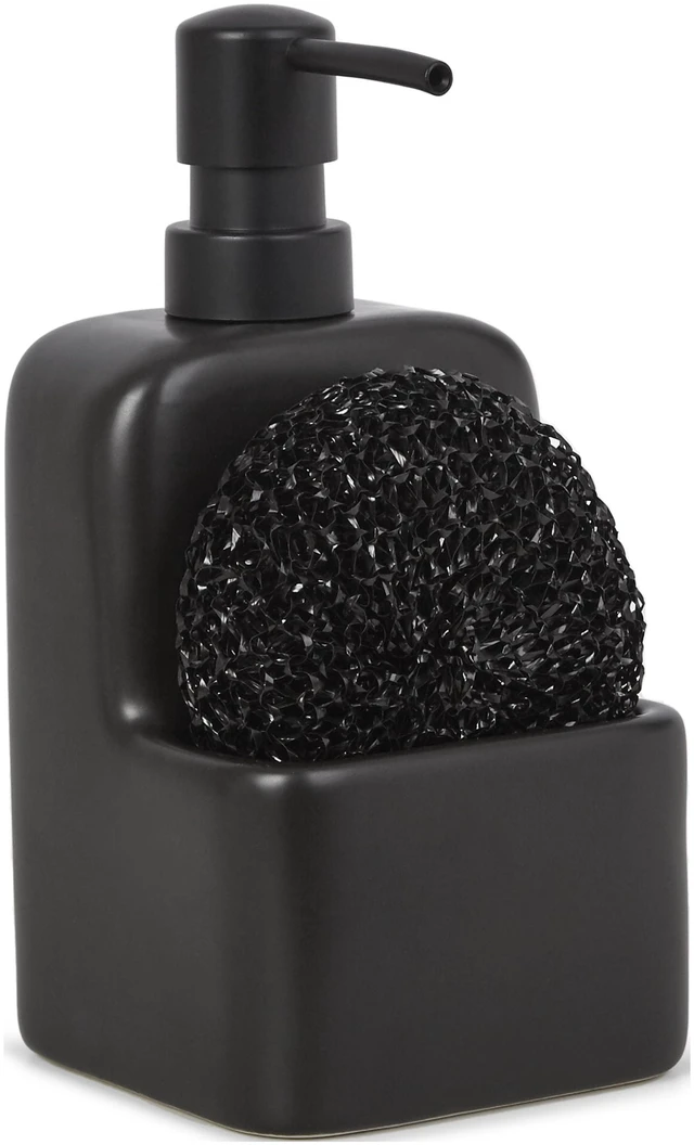 Main image of Mainstays Ceramic Soap Dispenser with Sponge Caddy, Black