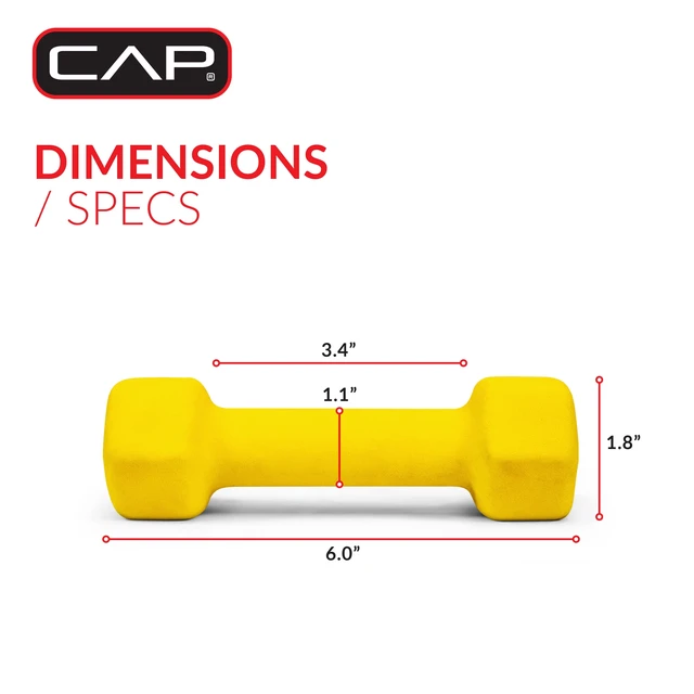 Alt view image 6 of 6 - CAP Barbell 2lb Yellow Neoprene Dumbbell Pair