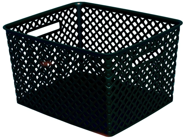 Main image of Mainstays Large Decorative Plastic Storage Basket, 14.7in x 12in x 8.5in, Black