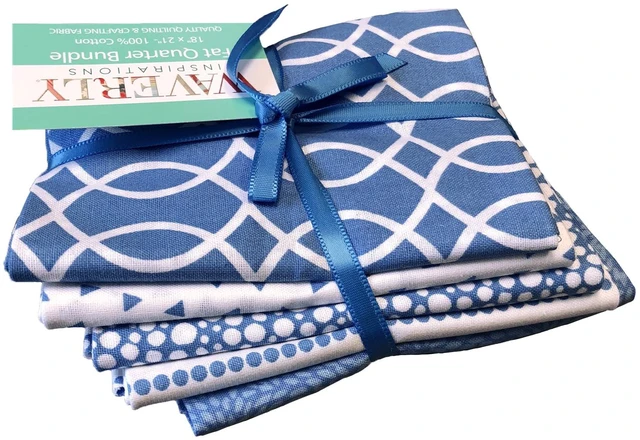 Main image of Waverly Inspirations 100% Cotton Fat Quarter Fabric Bundle, 5 Pieces, Blue, 18in x 21in