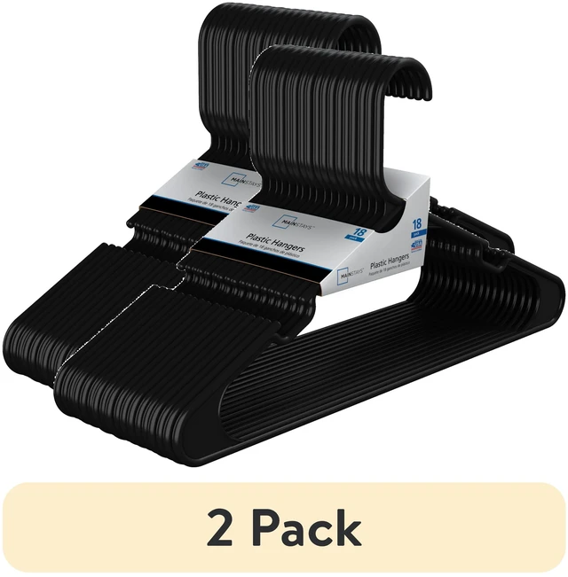 Main image of Mainstays Plastic Clothes Hangers, 18 Pack (2 Pack), Black