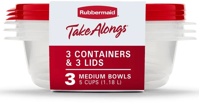 Main image of Rubbermaid TakeAlongs 5 Cup Plastic Food Storage Containers, Set of 3, Medium, Red