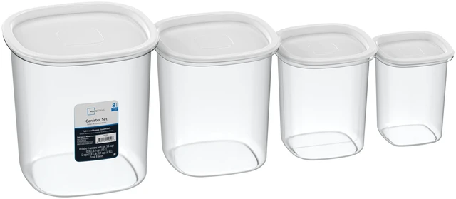 Main image of Mainstays 8-Piece Plastic Pantry Food Storage Container Set, Kitchen Organizer Canisters