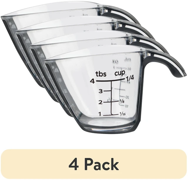 Main image of Mainstays 1/4C Plastic Mini Measuring Cup (4 Pack), Black/Transparent