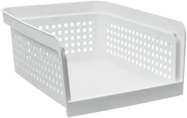 Main image of Mainstays Open-Front Stackable Closet Storage Organizer Bin with Breathable Holes, White Plastic