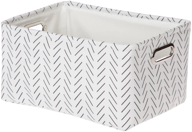 Main image of Mainstays 15in x 8in x 11in Black and White Lines Canvas Decorative Storage Basket with Handles