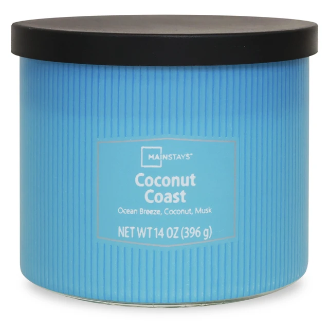 Alt view image 2 of 6 - Mainstays 3-Wick Textured Wrapped Candle, Coconut Coast Fragrance, 14 oz