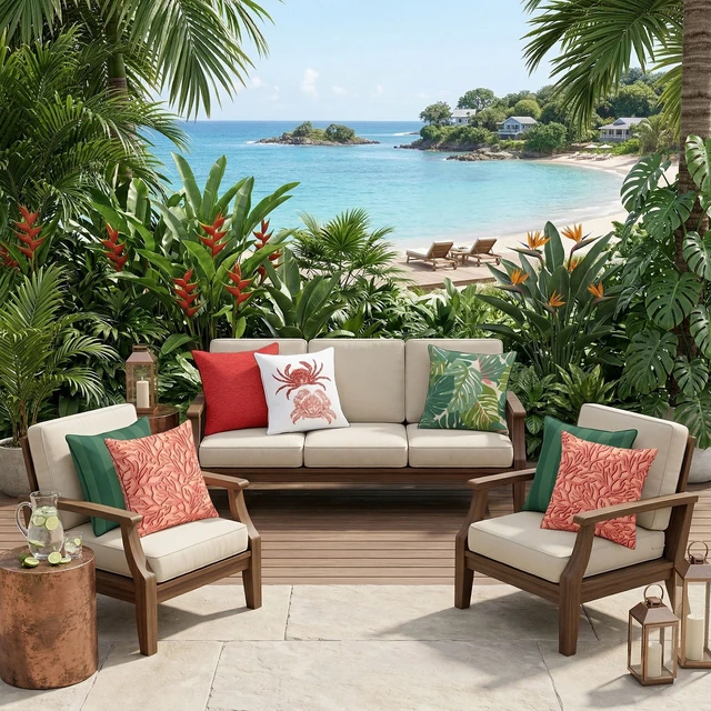 Alt view image 2 of 6 - Mainstays 16in x 16in Tropical Monstera Outdoor Pillow Green
