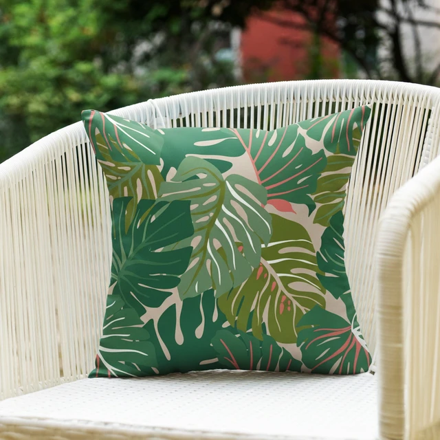 Alt view image 4 of 6 - Mainstays 16in x 16in Tropical Monstera Outdoor Pillow Green
