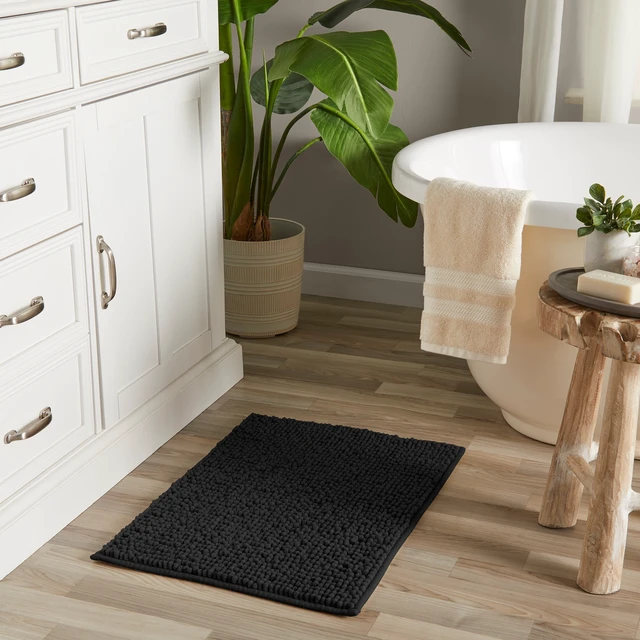 Alt view image 3 of 6 - Mainstays Basic Chenille Noodle Bath Rug, Rich Black, 17 in x 24 in, 1 Piece
