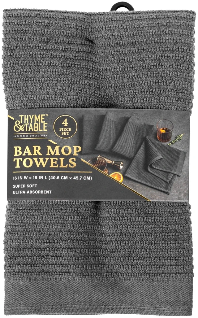 Main image of Thyme & Table Bar Mop Kitchen Towels, Gray, 4-Pack Set