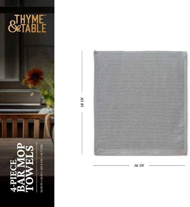 Alt view image 4 of 5 - Thyme & Table Bar Mop Kitchen Towels, Gray, 4-Pack Set