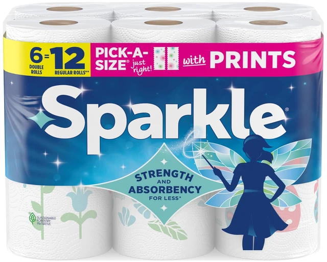 Main image of SPARKLE Pick-A-Size Paper Towels, 2-Ply Spirited Prints, 6 Double Rolls