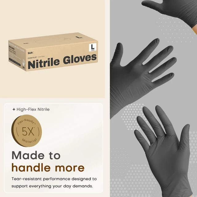 Alt view image 3 of 6 - Nitrile+ SUP Exam Plus Powder-Free Disposable Gloves, Black, 100 Count