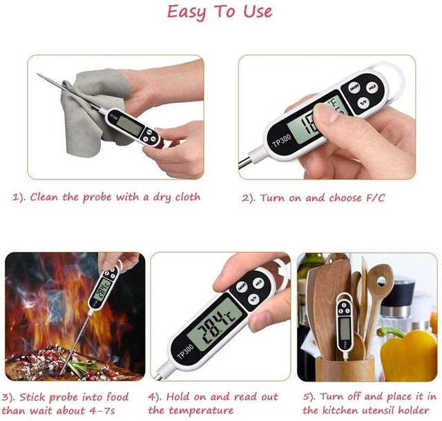 Alt view image 6 of 7 - Digital Instant Read Meat Food Thermometer with Long Probe for Kitchen BBQ Cooking, Candy, Candle, Yogurt, Deep Fry, Roast, Baking