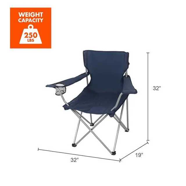 Alt view image 2 of 6 - Compact Folding Outdoor Chair, 250 lb Capacity Camping Seat with Mesh Cup Holder and Carry Bag