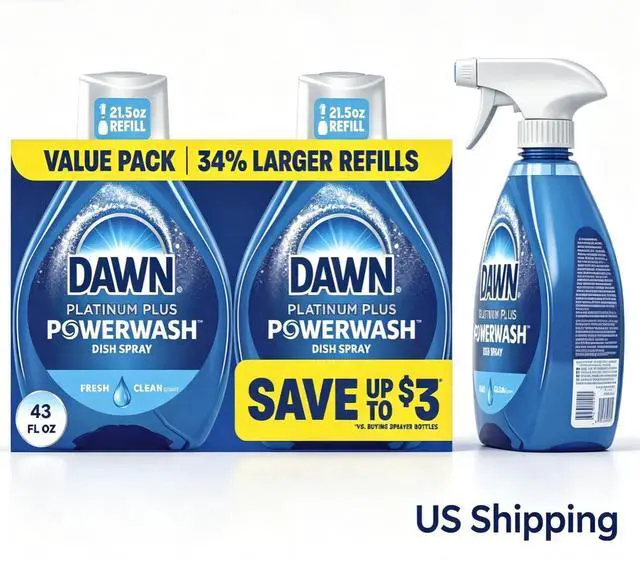 Main image of Fresh Scent Liquid Dish Soap Refill, 99% Grease & Grime Removal, Reusable SprayerCompatible 2Pack