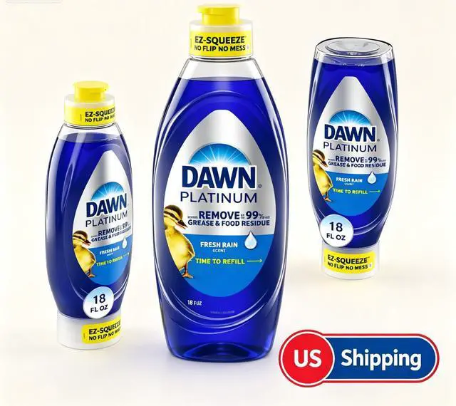 Main image of EZSqueeze Liquid Dish Soap, Refreshing Rain Scent, NoFlip MessFree Bottle for Fast Grease Cleaning