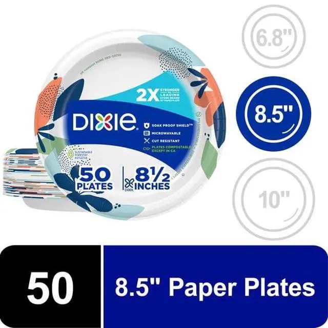 Alt view image 4 of 5 - 8.5Inch Compostable Disposable Paper Plates 50Count, 2X Stronger with SoakProof Shield for Parties Picnics