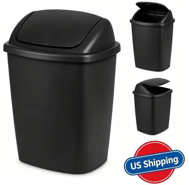 Main image of 7.5Gallon Black Plastic SwingTop Trash Can, Square SpaceSaving Bin for Kitchen Office Dorm & Garage