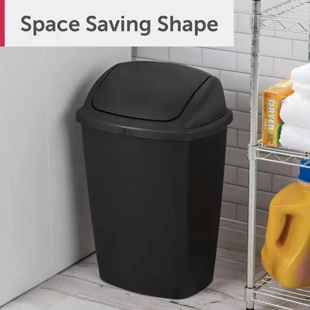 Alt view image 4 of 5 - 7.5Gallon Black Plastic SwingTop Trash Can, Square SpaceSaving Bin for Kitchen Office Dorm & Garage