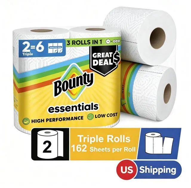 Main image of Essentials SelectASize White Paper Towels, 2 Triple Rolls Equals 6 Regular Rolls for Household Mess CleanUp