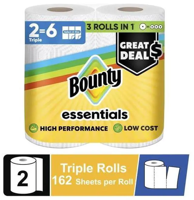 Alt view image 2 of 5 - Essentials SelectASize White Paper Towels, 2 Triple Rolls Equals 6 Regular Rolls for Household Mess CleanUp