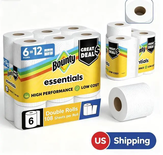Main image of Essentials SelectASize White Paper Towels, 6 Double Rolls Equals 12 Regular Rolls for Everyday Household Messes