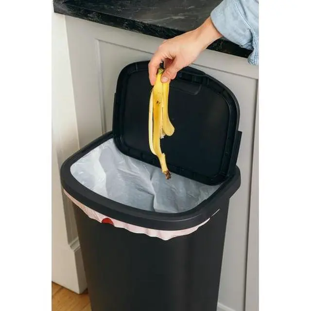 Alt view image 5 of 5 - 11Gallon Rectangle Kitchen Trash Can, Black Polypropylene With LiftTop Lid, Fits 13Gallon Standard Garbage Bags