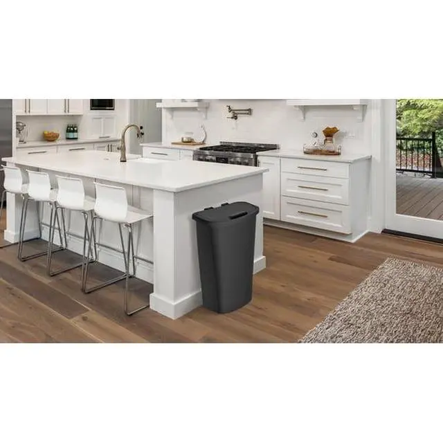 Alt view image 3 of 5 - 11Gallon Rectangle Kitchen Trash Can, Black Polypropylene With LiftTop Lid, Fits 13Gallon Standard Garbage Bags