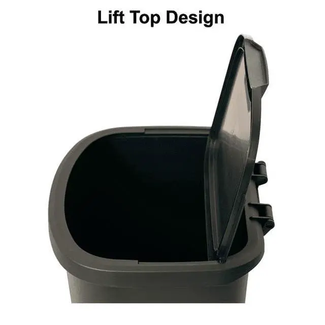 Alt view image 2 of 5 - 11Gallon Rectangle Kitchen Trash Can, Black Polypropylene With LiftTop Lid, Fits 13Gallon Standard Garbage Bags