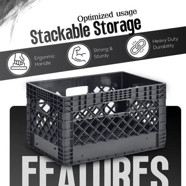 Alt view image 4 of 4 - 24Quart Stackable Plastic Storage Milk Crate, Recycled HDPE, Reinforced Handles, Holds Up To 50 Lbs for Garage & Dorm Organization