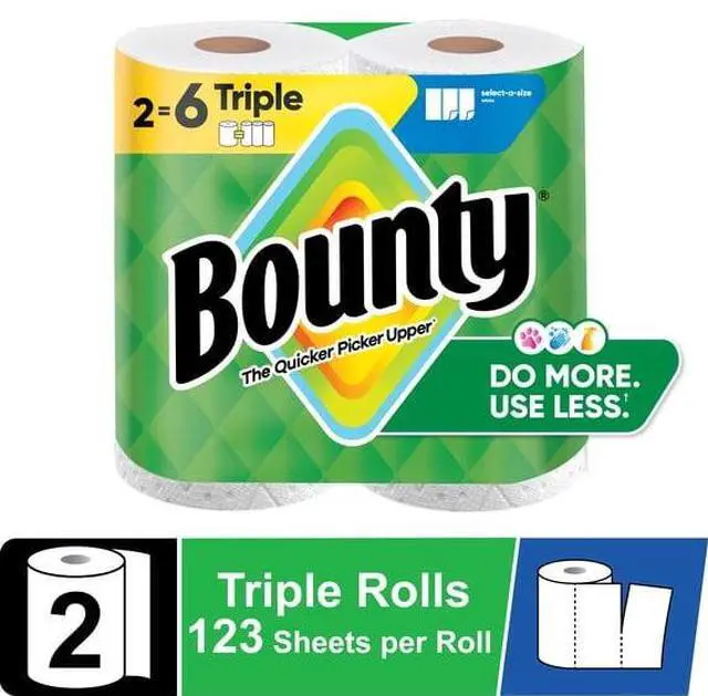 Alt view image 4 of 6 - SelectASize White Paper Towels 2 Triple Rolls, 2X More Absorbent, Diamond Texture for Household Spills & HeavyDuty Tasks