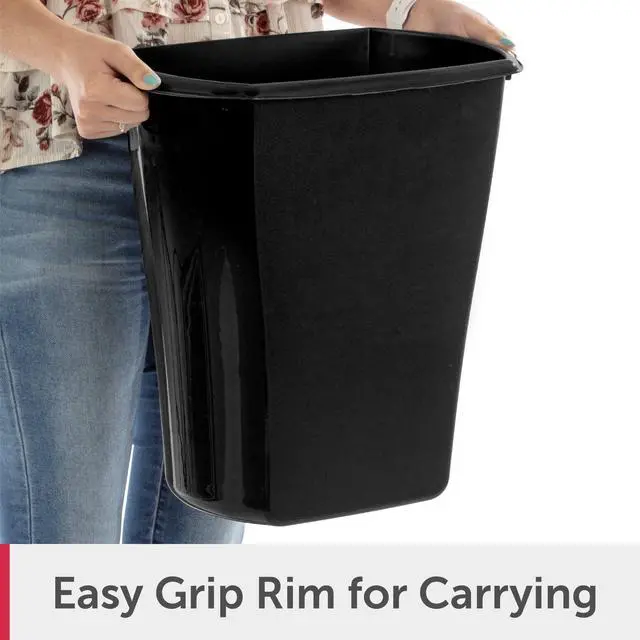 Alt view image 4 of 7 - LidFree Small Plastic Waste Bin, Integrated Rim Handles, Textured Modern Finish for Bedroom, Office and Student Dorm Organization