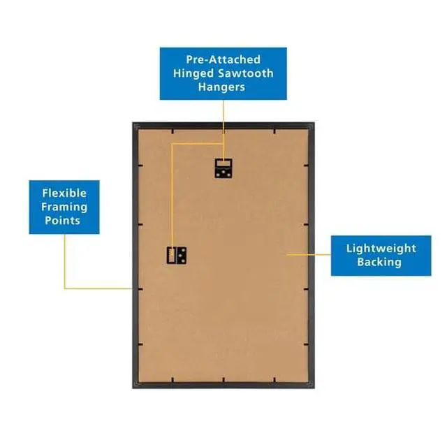 Alt view image 2 of 7 - 12×18 Inch Wall Picture Frame, Black Plastic Rectangular Poster Frame for Artwork, Photos and GalleryWall Indoor Displays