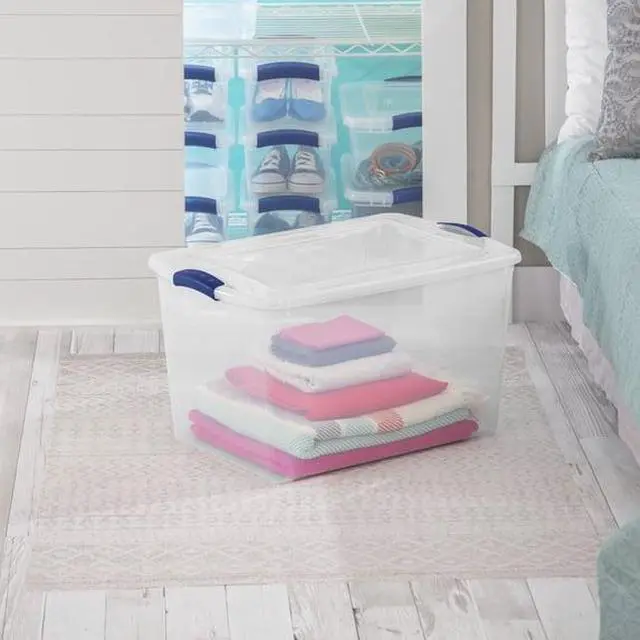 Alt view image 4 of 6 - 66Quart Clear Latching Plastic Storage Bin, BPAFree, Stackable Container for Closet, Dorm and Seasonal Household Organization